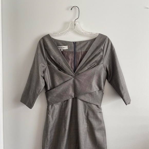 HOLIDAY PARTY VINTAGE YSL SILK COTTON RARE PREPPY OFFICE ACADEMIA V NECK DRESS - Picture 2 of 11